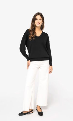 Pull écoresponsable col V en lyocell femme